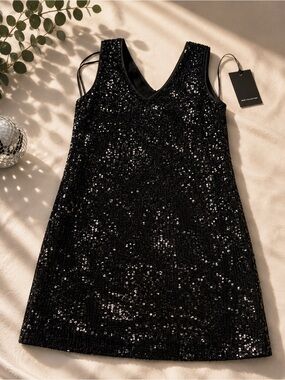Muse Black Sequin V-Neck Slip Dress